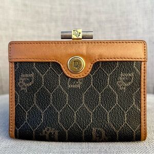Christian Dior Honeycomb Canvas Coin Purse PVC Leather